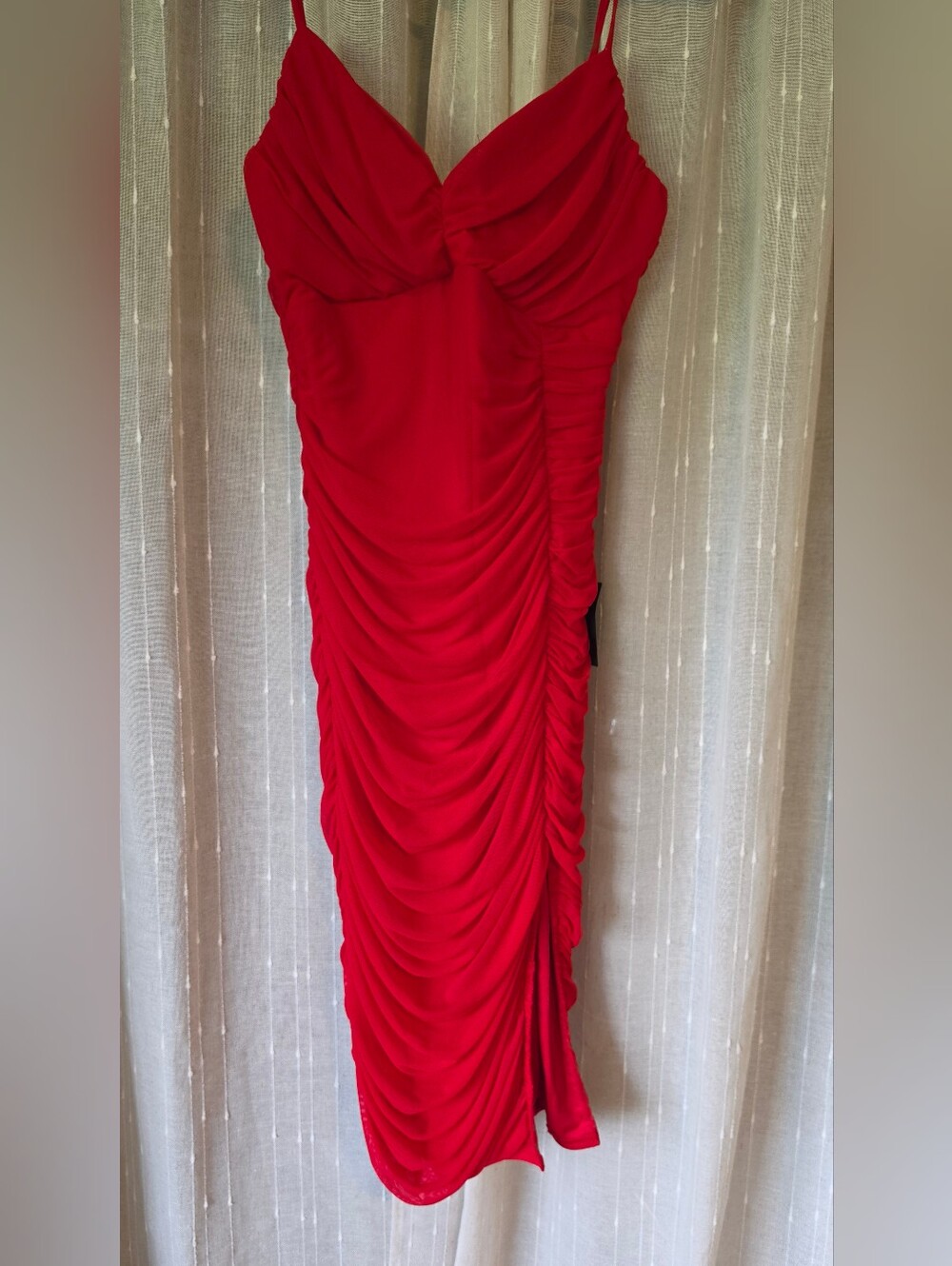 Lulu's Red Ruched Strapless Midi Dress
